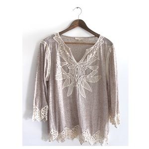 Ryu Crochet Embellished Hems 3/4 Sleeves Preowned 1X